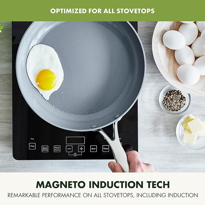 GreenPan Valencia Pro Hard Anodized Healthy Ceramic Nonstick 10" Frying Pan Skillet, PFAS-Free, Induction, Dishwasher Safe, Oven Safe, Gray