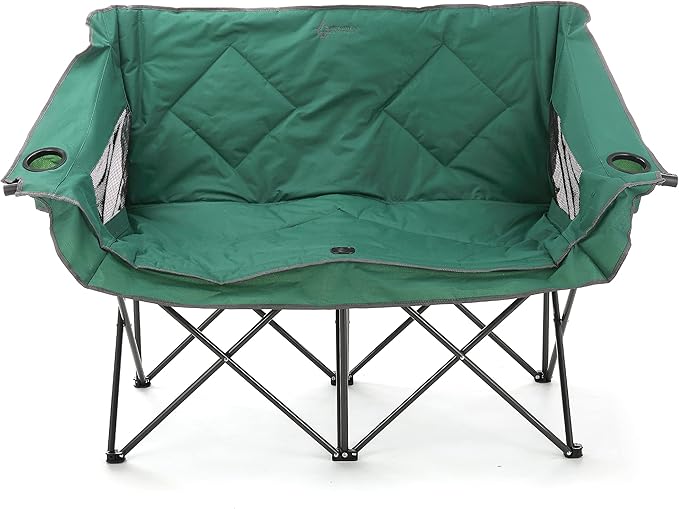 ARROWHEAD OUTDOOR Portable Folding Double Duo Camping Chair Loveseat w/ 2 Cup & Wine Glass Holder, Carrying Bag, Supports up to 500lbs