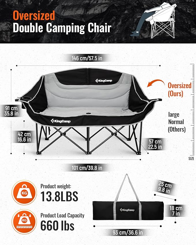 KingCamp Double Camping Chair Folding Camping Table, Aluminum Roll-Up Camp Table