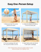 VEVOR Beach Cabana, 8 x 8 ft Beach Canopy with Side Wall, UPF 50+ Protection Easy Setup Cabana Tent with Sand Pockets, Adjustable Height Portable Shade Sun Shelter Umbrella for Family & Friends, Khaki