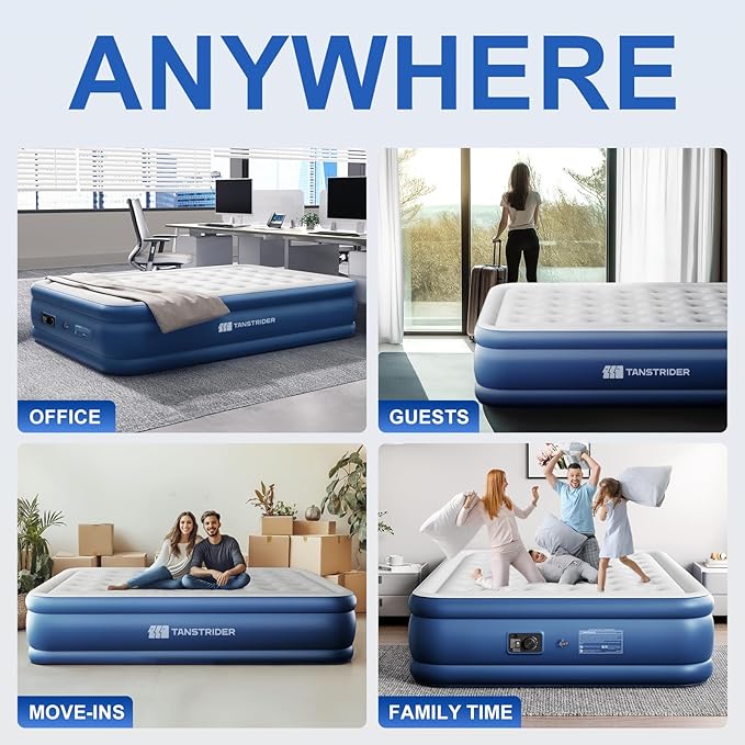 Queen Air Mattress with Built in Pump,18" Raised Blow up Mattress,3 Mins Quick Self-Inflation/Deflation, Inflatable Bed for Camping/Home/Guests/Travel (Navy)