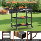 TomCare Grill Table with 3-Tier Storage Shelves Lockable Wheels Grill Cart with Silicone Grill Mat Heavy Duty Outdoor Tabletop Griddle Stand Holds 500Lbs Fits 22” Blackstone Ninja Cuisinart BBQ Grill