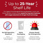 Legacy Food Storage 60 Serving Emergency Food Supply Bucket, 10 Entrees, 4 Breakfasts, 24,520 Total Calories, Shelf Stable Breakfast Lunch & Dinner, Freeze Dried Survival Meals for MRE Camping, Hiking, Prepping