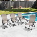 Crestlive Products Folding Patio Chairs Set of 2, Foldable Outdoor Dining Chairs 7-Level Adjustable Portable Recliner for Camping, Lawn, Pool, Backyard, Brown