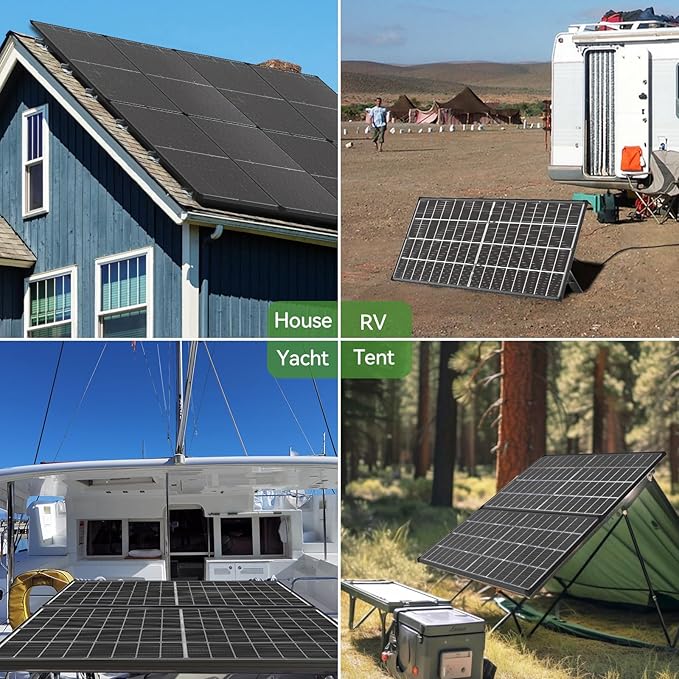 400 Watt Solar Panel 18BB, 2Pc 200W Solar Panel N-Type 24.6% High Efficiency Monocrystalline Solar Cells for Homes RV Boat Marine Rooftop Camper Caravan