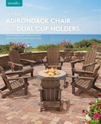 SERWALL Folding Adirondack Chair, Dual Cup Holders & All-Weather HDPE, Wood-Like Patio Chair for Backyard, Camping，Pool & Fire Pit- Brown