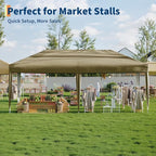 10x20 Pop Up Canopy - Easy Up Camping Tent with One Roller Bag, 3 Adjustable Height, 4 Weight Bags for Deck, Garden, Sports, Beach, Party - Tan