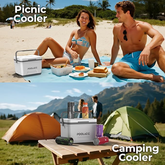 Portable Personal Cooler, Poolside Ice Chest for Above Ground Pool or Spa - Fits Intex Pools, Hard-Sided Cooler with Bonus Ice Pack for Lunch, Drink, Camping, Picnic, Beach, Fishing
