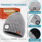 Beanie with Light for Men 2 Pack, Hat with Light Built in Rechargeable Winter Warm Knitted Headlamp Caps, Gift for Men Dads Husband Led Beanie Hats with Light(Black&Light Gray)