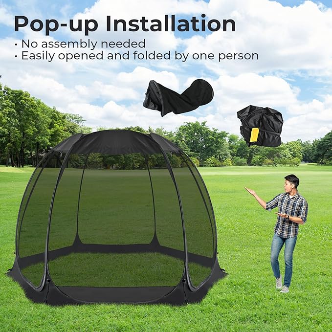 Alvantor Pop Up Screen House Gazebo with Mosquito Netting, Instant UV Resistant Sun Shelter for Patio & Backyard, Portable Canopy Tent for 2-10 Person