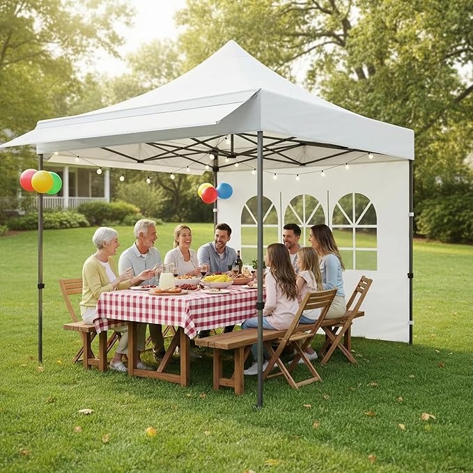 COBIZI 10x10 Pop Up Canopy Tent with Awning,Heavy Duty Canopy UPF 50+ All Season Wind Waterproof Commercial Outdoor Street Vendors Party Tents for Parties Canopy with Carry Bag(10 x 10 ft White)