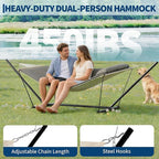 Heavy Duty 2 Person Double Hammock with Portable Adjustable Steel Stand, Outdoor Hammock with Pillow for Patio, Garden, Beach, Backyard Camping