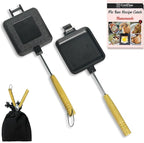 MiniSnack Cast Iron Pie Maker Sandwich Press for Camping and Stovetop, Double Mini Pan for Steak and More with Storage Bag and Recipies, Perfect for Home, Openfire Camp Cooking, Small Cooker