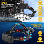 Rechargeable Headlamp,18000 Lumen Bright 8 Led Head Lamp, 16 Modes Adjustable Motion Sensor Headlight with Red Light, Waterproof Head Flashlight for Outdoor Hiking Camping