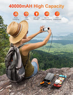 Solar Power Bank 40000mAh, Portable Charger PD 20W Fast Charging Solar Charger Power Bank Built in 4 Cables and USB-C in/Output, Camping Essentials External Battery Pack with Flashlights