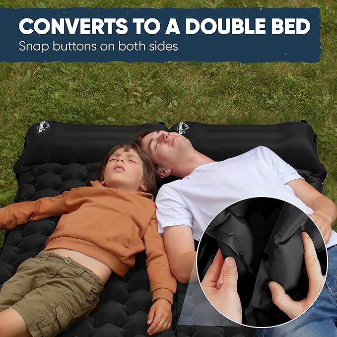 POWERLIX Camping Sleeping Pad 2 Pack, Foot Pump Sleeping Pad for Camping with Built in Pillow, Inflatable Camping Mat, Lightweight Compact Air Mattress Pad for Backpacking Hiking Travelling