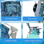 Goplus Beach Chair, Folding Backpack Beach Chairs for Adults with 5 Positions, Head Pillow, Cooler Bag, Towel Bar, Cup Holders, Sunbath Sling Tanning Lounge, Foldable Layout Camping Chairs
