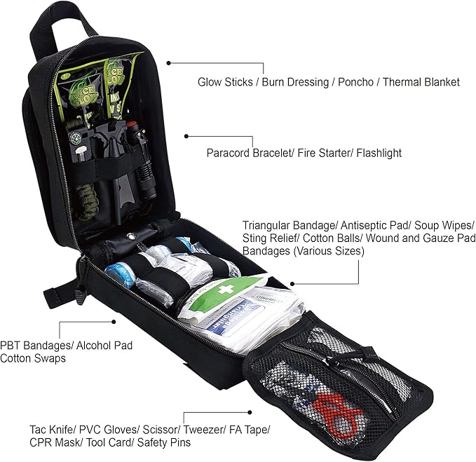 EVERLIT 250 Pieces Survival First Aid Kit IFAK EMT Molle Pouch Survival Kit Outdoor Gear Emergency Kits Trauma Bag for Camping Boat Hunting Hiking Home Car Earthquake and Adventures