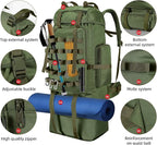70L/100L Camping Hiking Backpack with Rain Cover, Expandable Large Military Tactical Backpack, Waterproof Molle Racksack Travel Backpacking Daypack for Climbing Trekking (Green)