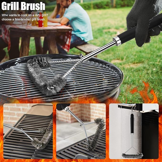 31pcs BBQ Grill Accessories Gifts for Men Dad, Heavy Duty Grilling Tools Gift Set for Father's Day, Stainless Steel BBQ Utensils Kit with Mats, Grill Brush in Carrying Bag Black