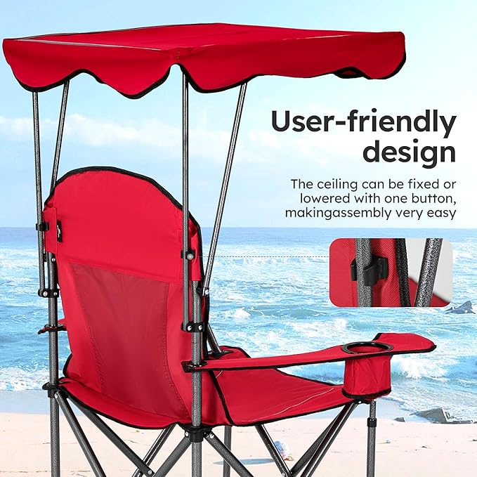 ALPHA CAMP Heavy Duty Canopy Lounge Chair Sunshade Hiking Travel Chair with Cup Holder