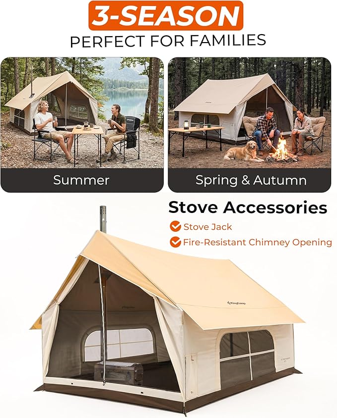 KingCamp Camping Tent with Floor 6-8 Person, Canvas Hot Tent with Stove Jack, Waterproof & Windproof Cabin Tent for Family Camping & Outdoor Parties