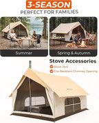 KingCamp Camping Tent with Floor 6-8 Person, Canvas Hot Tent with Stove Jack, Waterproof & Windproof Cabin Tent for Family Camping & Outdoor Parties