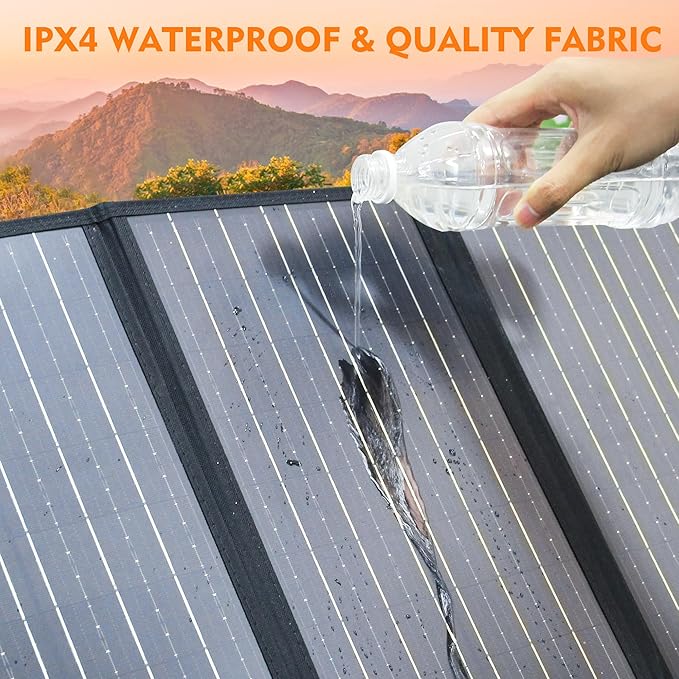 60W Solar Panel for Portable Power Station, Foldable Solar Panel with 12-18V DC Output/USB QC3.0/USB C(10 Changeable DC Adapters), Portable Solar Panels for Camping, Home, Travel, Rv