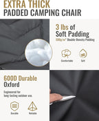 KingCamp Oversized XL Camping Chair, Heavy Duty 500lbs Folding Couch for Adults, Padded Large Comfortable Sofa Seat with Cooler Bag Cup Holder for Outdoor Sports Fishing Patio Lawn
