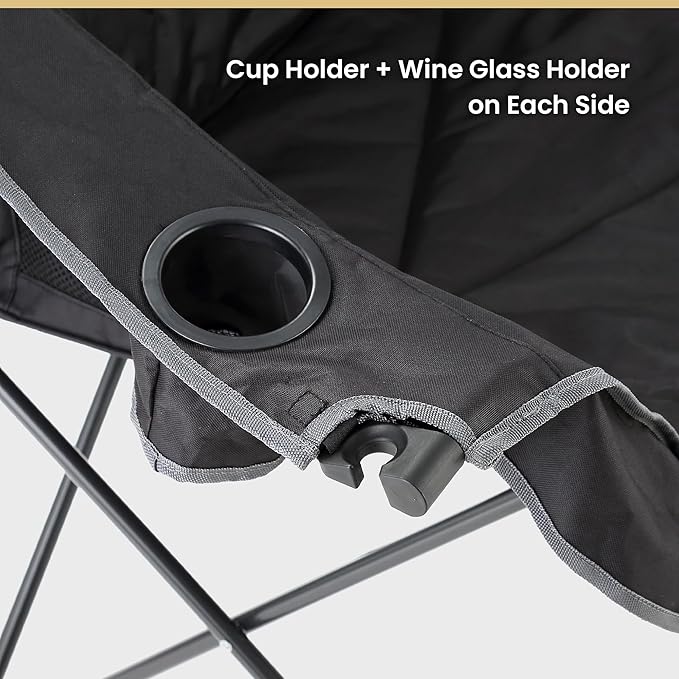 ARROWHEAD OUTDOOR Portable Folding Double Duo Camping Chair Loveseat w/ 2 Cup & Wine Glass Holder, Carrying Bag, Supports up to 500lbs