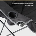 ARROWHEAD OUTDOOR Portable Folding Double Duo Camping Chair Loveseat w/ 2 Cup & Wine Glass Holder, Carrying Bag, Supports up to 500lbs