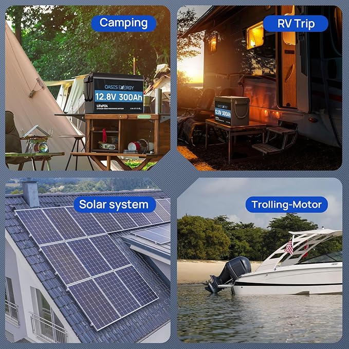 12V 300Ah LiFePO4 Battery, Mini Size, Built-in 200A BMS, Deep Cycle, Low Temperature Cut-Off, Lithium Trolling Motor Battery, Designed for RV, Camping, Marine and Solar