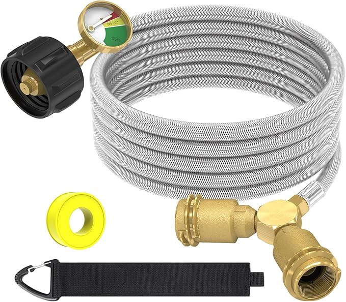 GardenNow 12FT Propane Hose with Propane Splitter 2 Way, Propane Y Splitter Adapter with Shut Off Valve, Two Way LP Gas Adapter Tee Connector for 20lb Propane Tank, Heater, Camping Stove, Gas Burners