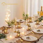 Mini Lanterns with Remote Control: 10 Pcs Gold Lantern with Timer Dimmer Table Centerpieces Decorations for Ramadan Wedding Party Camping Decor