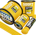 1200 Paracord Rope - 4.4mm 14 Strand Nylon Parachute Spool para Cord Lanyard for Outdoor Camping Survival Utility Tent Crafting DIY Projects Fishing Clothsline Bracelet - Yellow100FT