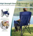 ALPHA CAMP Oversized Folding Camping Chairs High Backrest Heavy Duty Lawn Chairs for Adults Support 500 LBS Portable Camp Chairs with Cup Holders Large Side Pocket Outdoor Chair 2 Pack