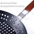 12-Inch Kozmatik Grill Pan Stovetop Turkish - Black Non-Stick Carbon Steel Grill Basket Vegetable with Handle | Vegetable Charring Pan for Stovetop & Grill