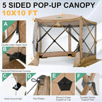 COBIZI 10x10 FT Pop up Gazebo, Popup Canopy Tent, Screened in Gazebos with sidewalls, Waterproof Portable Outdoor Small Screen Tents Sun Shelter,carpas para Patio for Camping,Garden,Backyard,Khaki