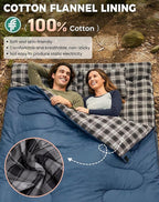 KingCamp Double Sleeping Bag for Adults, Queen Size 2 Person XXL Flannel Sleeping Bag, Waterproof Lightweight Flannel Quilt with 2 Pillows, Perfect for Couples Family Camping Hiking