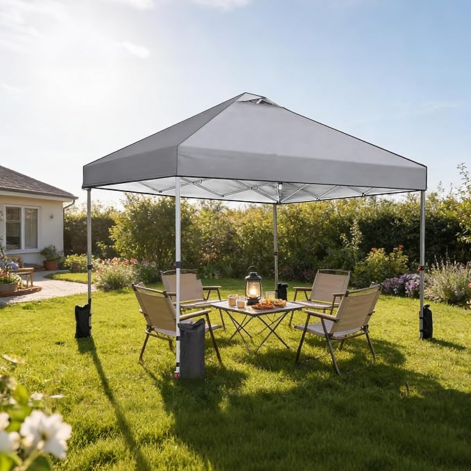 OLIXIS 10x10ft Pop Up Canopy Tent, Heavy Duty 1-Person One Push Setup, Portable Outdoor Shelter for Beach, Events, Camping Includes Rolling Carry Bag, Grey