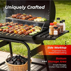 Outvita Barrel Charcoal Grill with Warming Rack, Outdoor BBQ Grill with Side Front Table with Spacious Cooking Grid Area for Backyard Patio Picnic Parties Camping, Black