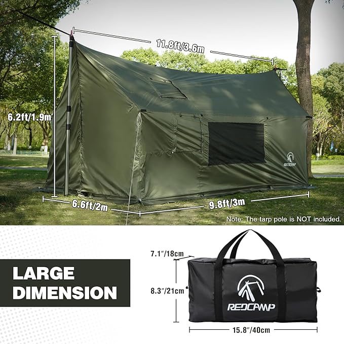 REDCAMP Large Hammock Hot Tent with Stove Jack, Waterproof & Windproof Winter Wall Tent with Snow Skirt, Ultralight 4 Season Tents for Camping, Hiking, Bushcraft, Backpacking, Hunting