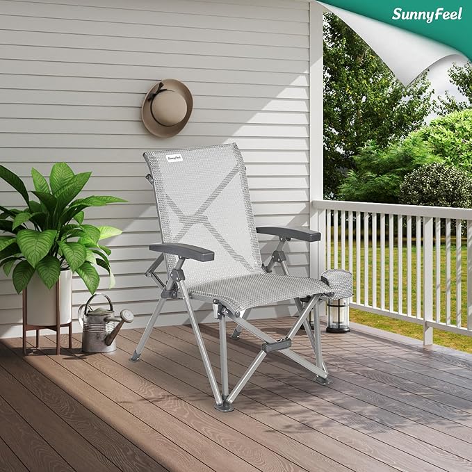 SUNNYFEEL Folding Camping Chair Heavy Duty Ergonomic Chairs Support 500lbs with Adjustable Breathable High Back Support and Cup Holder, Aluminum Frame for Fishing, Camp, Beach, Lawn, RV, Patio