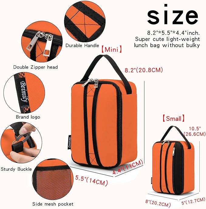 BEIMILY Lunch Box for Men Women Adults,Mini Insulated Lunch Bag for Office Work Picnic,Reusable Portable Lunchbox,Soft Cooler Tote Bag,6 can cooler bag,Mini,Orange