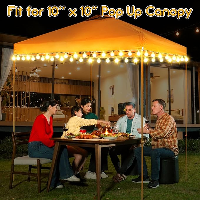 1 Pack Canopy Tent Lights, 40ft 80LEDs Canopy Lights Outdoor Battery Powered with 8 Modes, Bright Camping Canopy String Lights for 10' x 10' Pop Up Canopy Tent, Suitable for Tailgate Party