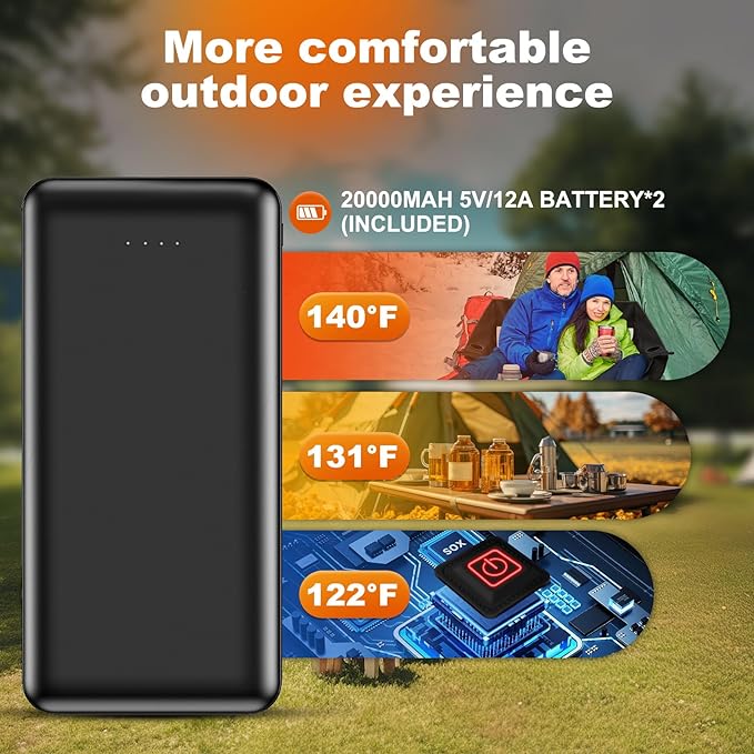 Heated Double Camping Chair with 2 20000mAh Battery Pack, 2 Control Switches 2-Person Loveseat, 550 lbs for Outdoor Sports, Picnics, Rugby Match, Lawn. Make Your Autumn and Winter Warmer