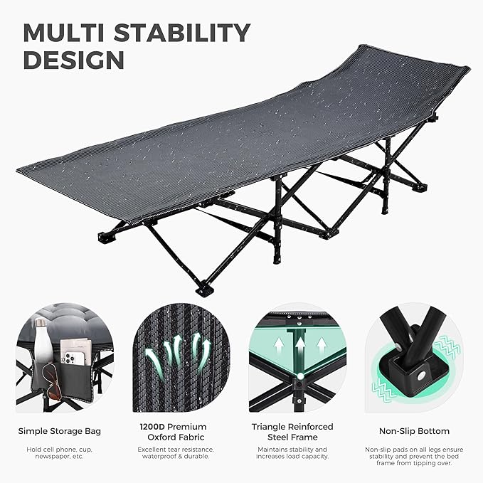 JEAREY 2-Piece Camping Cot for Sleeping 28" Extra Wide, Heavy-Duty 1200D Oxford Foliding Cots for Adults Portable with Mattress, Carry Bag for Guest, Travel, Hiking, Light Gray