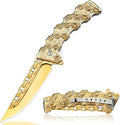 NedFoss CHAIN Pocket Knife Gifts for Her, Mothers Day Christmas Valentines Day Gifts for Women Mom Dad Wife Husband, 3.5 inch Personalized Folding Cool knives with 3D Pattern Handle, Camping Knife for Hunting Hiking (Gold)