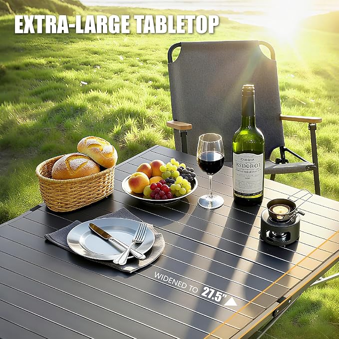 Portable Outdoor Camping Table, Oversize Aluminum Roll Up Lightweight Folding Table for Picnic, Barbecue, Beach, Tailgating, Party, Backyard, Indoor and Outdoor, Stable and Durable