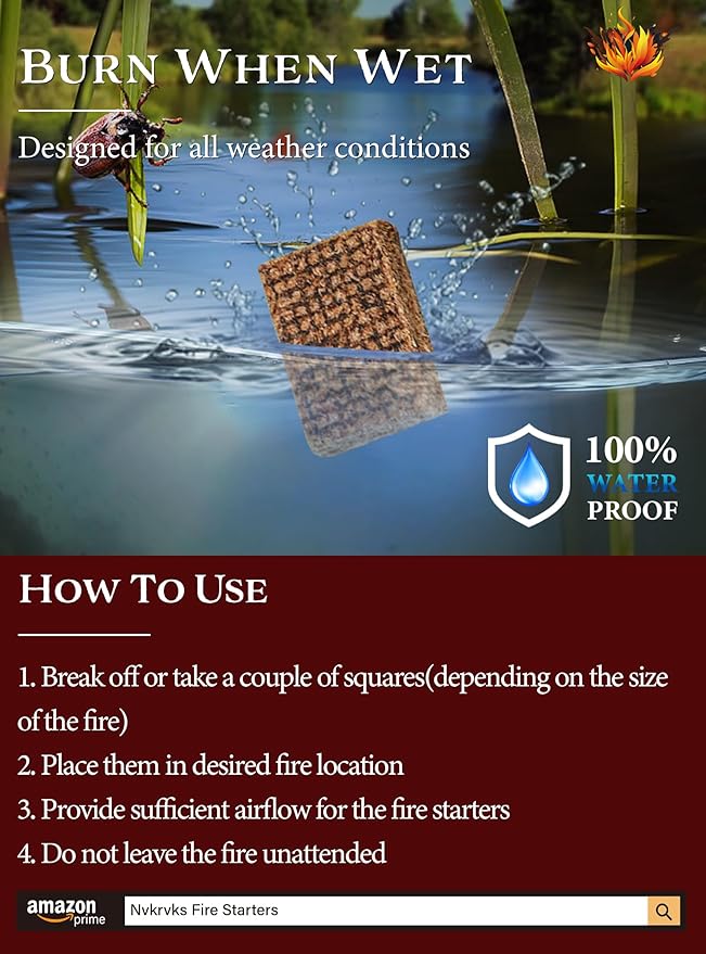 Fire Starter, Easy-Burning Fire Starter Squares for Wood Stoves, Campfires, Grill Pit and Fireplace, Natural & Waterproof BBQ Fire Starters, 64 Mini Square